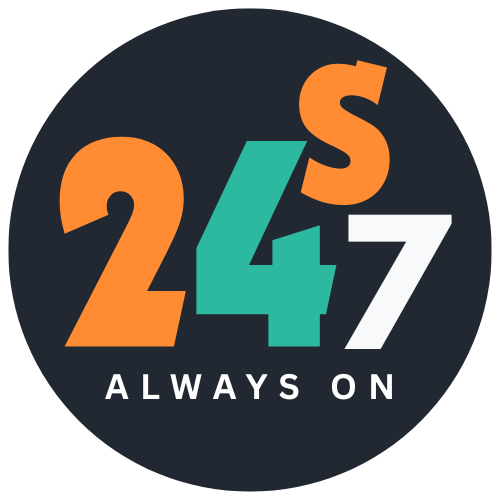 24social7 logo, circular badge, 24 S 7, Always On